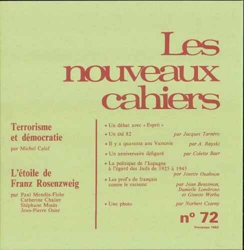 Les Nouveaux Cahiers N°072 (Printemps  1983)